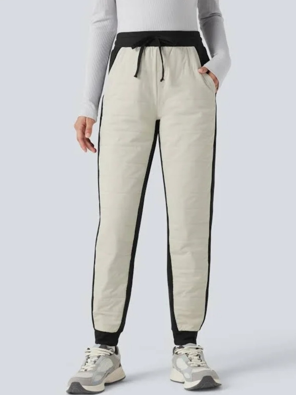HALARA Colorblock Quilted Puffer Joggers Black Ivory - NWOT Size XL Regular